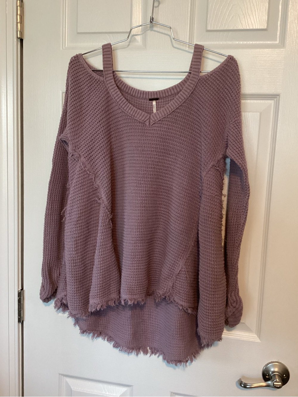Free People Off-the-Shoulder waffle knit Sweater in Dusty Mauve